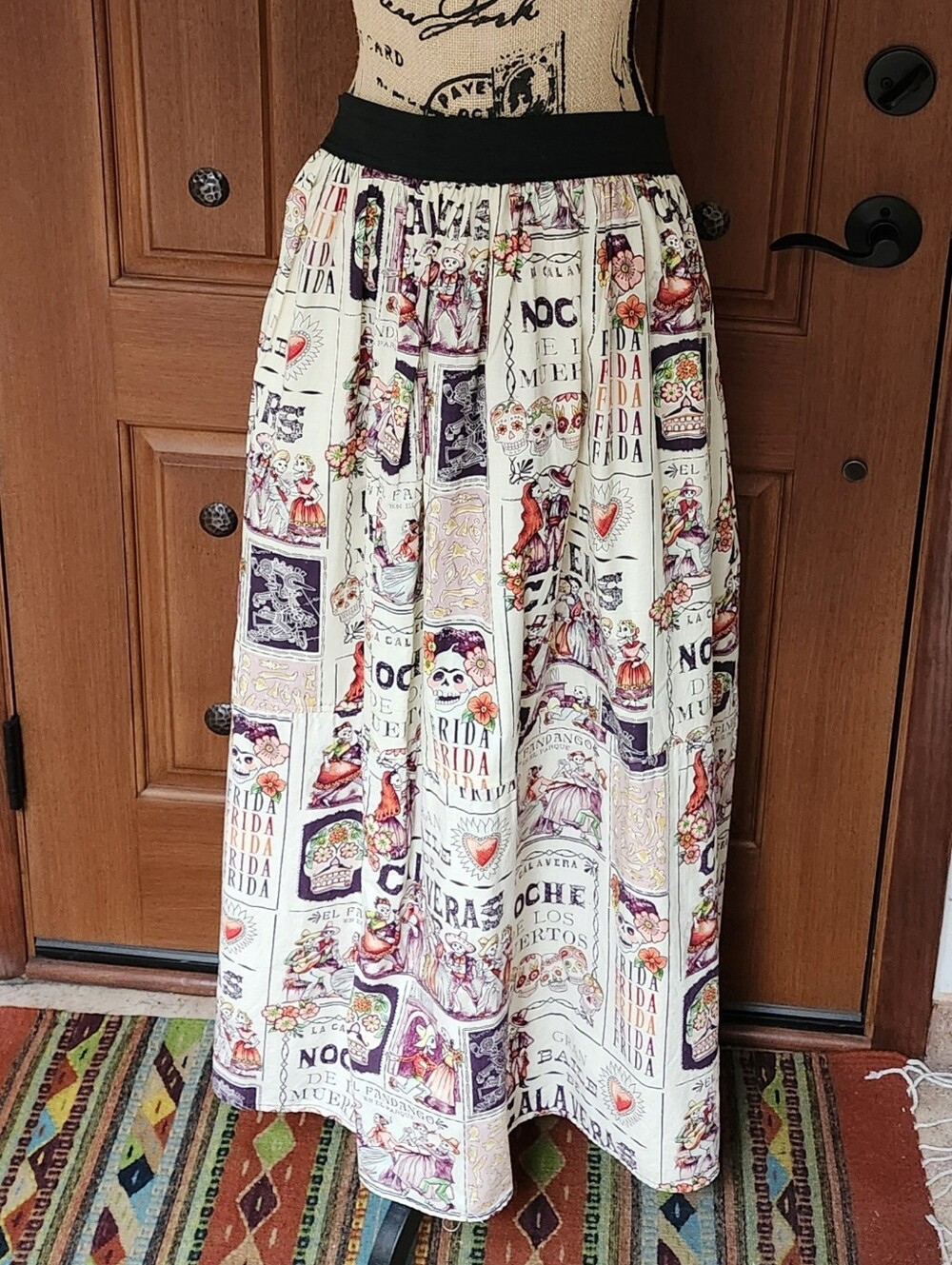 Day Of The Dead Dia De Los Muertos Maxi Skirt Sz XL